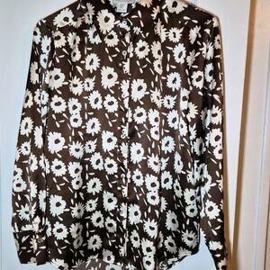 Rachel Zoe Floral Blouse Womens Sz M‎ Brown And White READ